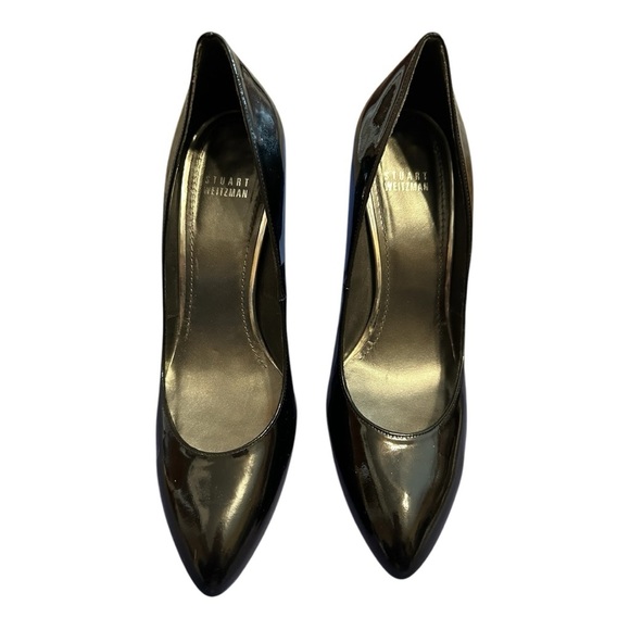 Stuart Weitzman‎ Black Patent Leather Wedge Heels Rhinestone Detail - Picture 1 of 5